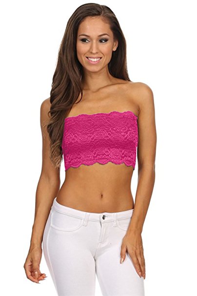 TL Women's Full Floral Lace Strapless Seamless Stretchy Bandeau Tube Bra Top