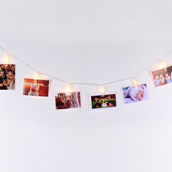 LED Photo Display String Lights with Timer Function Warm White 15ft/4.5 meters for Hanging Pictures Photos Cards and Notes Battery Powered, Wall Decor Essential by Mojocraft