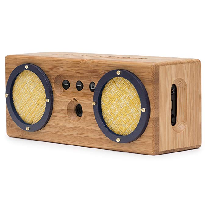 BONGO Wood Bluetooth Speakers | Retro Handcrafted Bamboo | Portable Wireless Speaker for Travel, Home, Shower, Beach, Kitchen, Outdoors | Loud Bass with Dual Passive Woofers | Vintage Blue & Yellow