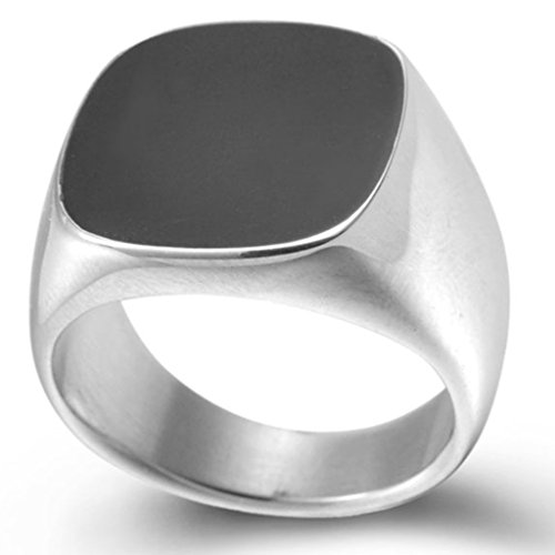 Stainless Steel Black Enamel Signet Ring