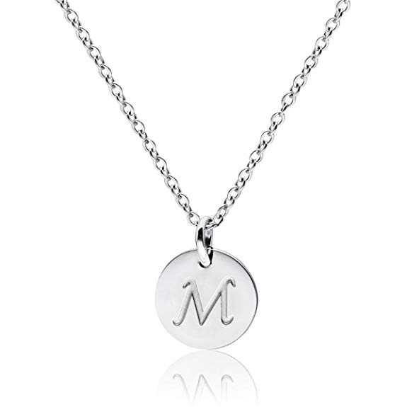 Three Keys Jewelry Stainless Steel Silver Tone Initial Necklace Alphabet 0.4" Disc Pendant Necklace 18"
