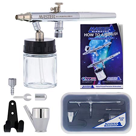 Master Performance S68 Multi-Purpose Precision Dual-Action Siphon Feed Airbrush, 0.35 mm Tip, 3/4 oz Fluid Bottle, Color Cup - User Friendly Set Kit - How-to-Airbrush Guide - Auto, Art, Hobby, Cake