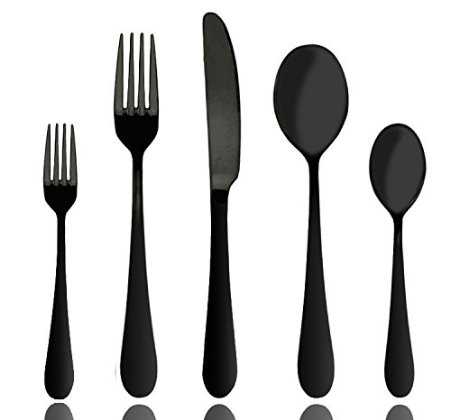 Dinnerware Set, Aoo Matte Black Plated 5 piece Stainless Steel Flatware Set (4, Matte Black)