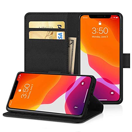 DN-Alive Pu Leather Case For iPhone 11 6.1'' [Wallet] [Card Holder] [ID Holder] [Genuine Flip] [Card Slot] [Book] [Stand Feature] (iPhone 11, Black)