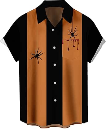 Deer Lady 2024 Halloween Button Down Shirts for Men Funny Pumpkins Hawaiian Short Sleeve Casual Bowling Shirt