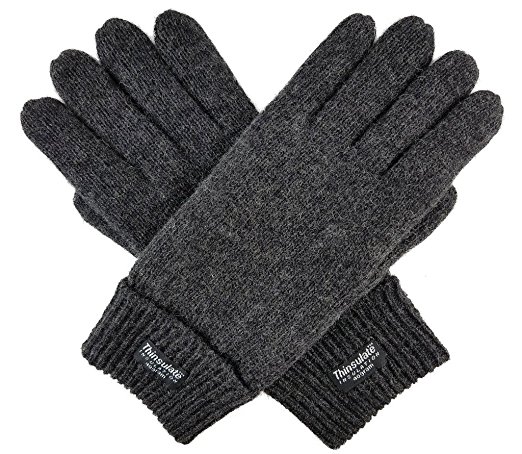 Bruceriver Men's Pure Wool Knitted Basic and Touchscreen Gloves with Thinsulate Lining