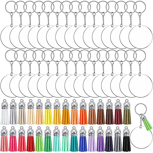 120 Pcs Keyring Making Kit, Tassel Keyring Chain, Acrylic keyring Blanks with Tassels for Keychain Making Hand Crafting and DIY Projects