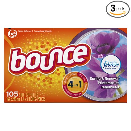 Bounce With Febreze Scent Spring & Renewal Fabric Softener Sheets 105 Count (Pack of 3)