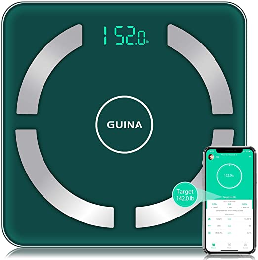 Digital Body Fat Scale Bathroom, Smart Scales Digital Weight and Body Fat, Precision Sensor Scales for Body Weight, Bluetooth Scale with Smartphone App, LED Display and Durable Glass, Green