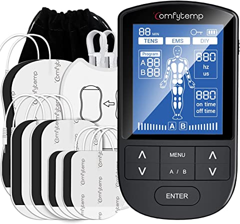 Comfytemp TENS Unit Muscle Stimulator Machine, Unlimited Modes (24 Modes with DIY) Dual Channels EMS Body Massager for Back, Shoulder, Sciatic, Pain Relief, Pulse Muscle Massager, 10 Electrode Pads