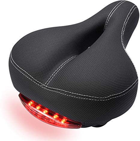 NAMUCUO Comfortable Men Women Bike Seat, Memory Cotton Filled Leather Wide Bicycle Saddle,Tail Lights,Non-Slip,Soft Breathable Double Spring Design Suitable for Most Bike.1 Year Warranty