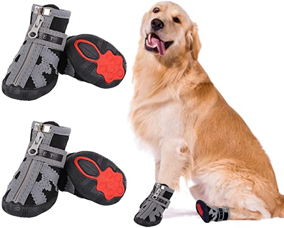 Zuozee Dog Boots Breathable Mesh Shoes Anti-Slip Sole with Reflective Straps and Zipper Closure Pet Paw Protector for Small Medium Dog 4pcs