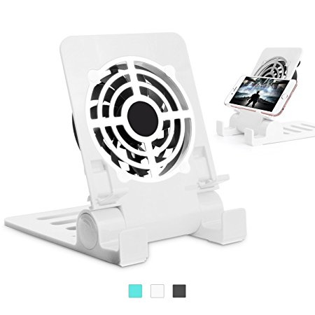 Zuoao 2 in 1 Foldable Cell Phone Stand Holder with usb Cooling Cooler Fan for iPhone, Samsung Galaxy, HuaWei, Ipad, Tablet and any Mobilephone (White)