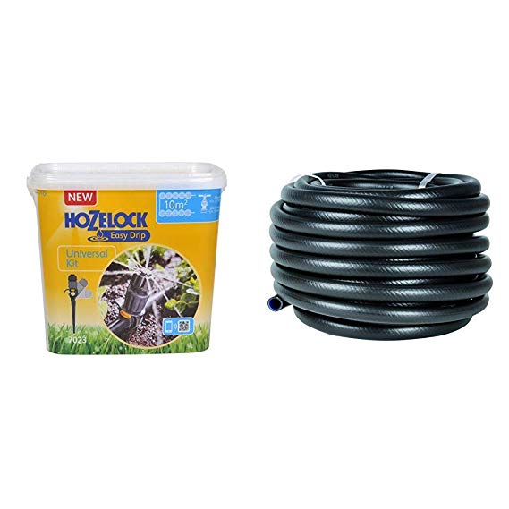 Hozelock Easy Drip Universal Watering Kit for Beds and Borders, Black, 40 x 25 x 15 cm &  Easy Drip 20m Flexi Hose