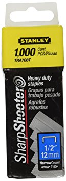 Stanley TRA708T Sharpshooter 1/2-Inch Leg Length Staples, Steel (1000 Count)