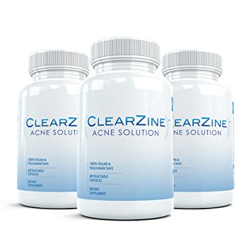 ClearZine (3 Bottles) - The All Natural Acne Treatment Supplement. Clear Skin and Eliminate Blotchiness, Redness, Blackheads and Zits
