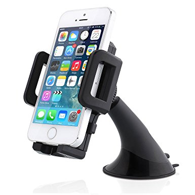 Aukey Windshield Car Mount Holder Cradle for iPhone, Samsung, Smartphones,Compact Size GPS, iPod (HD-C1 Black)