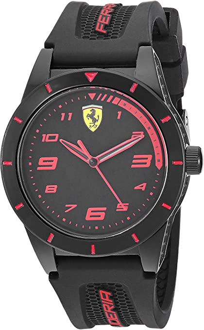 Ferrari Boy's RedRev Quartz TR90 and Silicone Strap Casual Watch, Color: Black (Model: 860006)