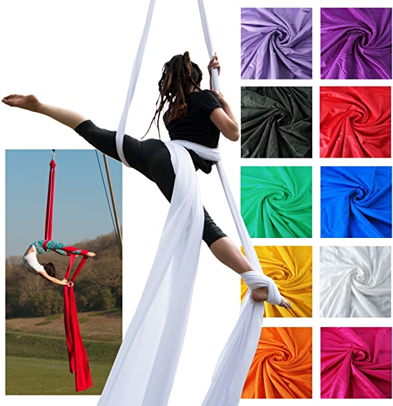 Firetoys Professional Aerial Silks Fabric/Tissues, Medium Stretch Silk WLL 282lbs (128kg) (Blue, 39' (12m))
