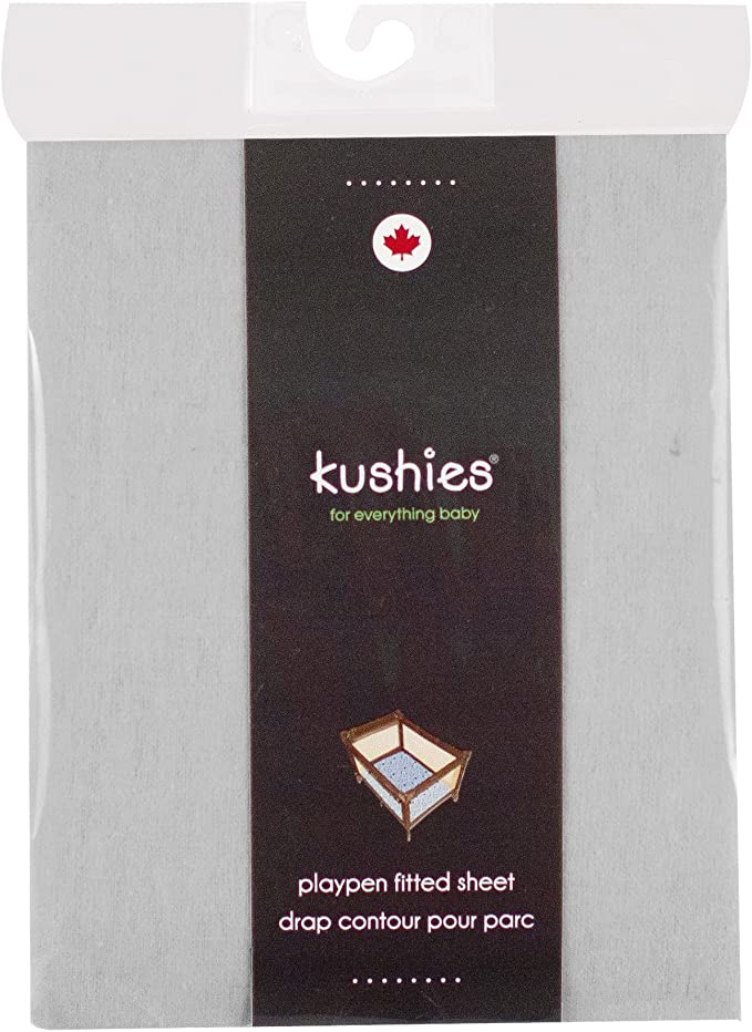 Kushies Pack N Play Playard Sheet, Soft 100% breathable cotton flannel, Made in Canada, Grey