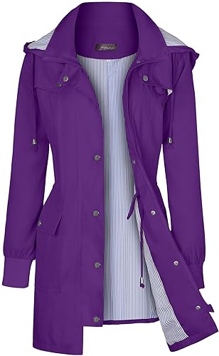 Bloggerlove Rain Jacket Women Lightweight Raincoat Waterproof Windbreaker Striped Climbing Outdoor Hooded Trench Coats S-XXL