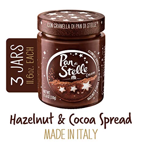 Pan Di Stelle Cream, cocoa hazelnut  spread, no palm oil, 100% Italian hazelnuts, Made in Italy, chocolate spread, 11.6 oz. Jar (3 Pack)