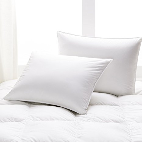 Beckham Hotel Collection 100% White Down Pillow 2-Pack with 100% Long-Staple Cotton Shell - Filled in the USA with RDS Certified, Responsibly Sourced Down - Hypoallergenic - 550 Fill Power - King