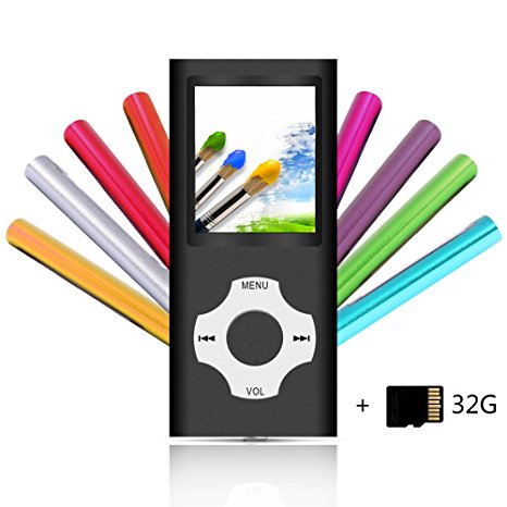 Tomameri Portable MP4 / MP3 Player with a 32 GB Micro SD Card, MP3 Player with Rhombic Button, E-Book Reader, Mini USB Port, Photo Viewer, Voice Recorder, Including Earphones and USB Charger (Black)