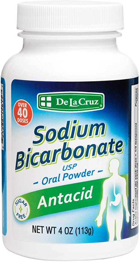 De La Cruz Pure Sodium Bicarbonate, USP Grade, Antacid Powder, Packed in USA 4 OZ. (1 Bottle)