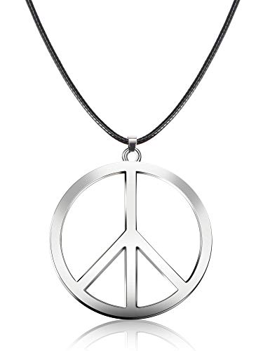 Tatuo 1 Piece Metal Peace Sign Pendant 1960s 1970s Hippie Party Accessories Necklace