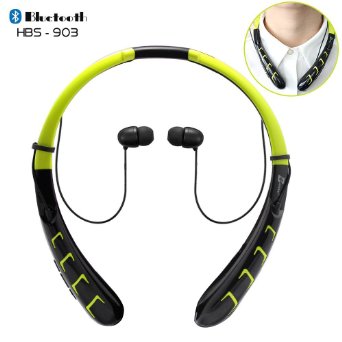 Bluetooth Headsets, Bovon® HBS-903 Wireless Stereo Bluetooth Headphones Neckband Style Universal Vibration In-ear Noise Reduction Earphones with Microphone & Magnetic Holders (Green)