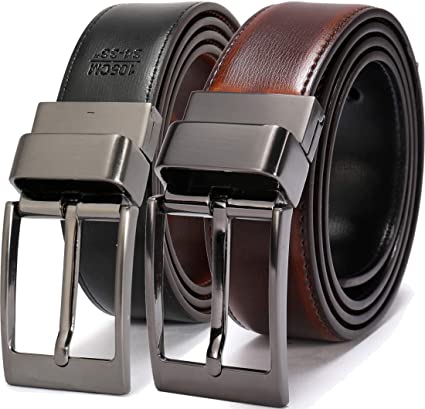 Beltox Fine Men's Dress Belt Leather Reversible 1.25" Wide Rotated Buckle Gift Box …