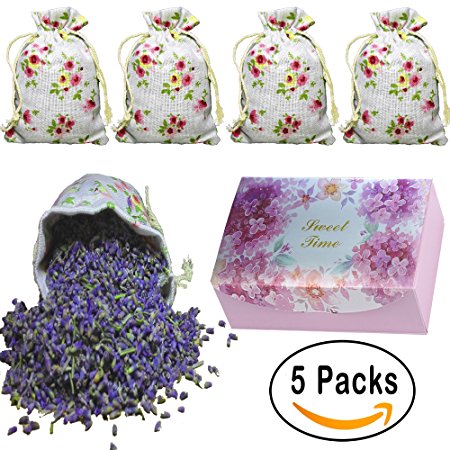 QUIET 100% Best All Natural Lavender Scented Sachets, Moth Protection for Drawers and Closets, Clothes Storage, Shoes Cabinet, Pillow , DIY etc, Fresh and Lasting, 1 Box 5 Bags