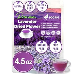 4.5oz Lavender Dried Flower, 100% Natural & Pure Lavender Flower Whole Buds, Dried Lavender Flower, Lavender Leaf Tea, No Additives, No Caffeine, Vegan