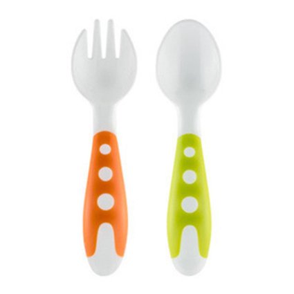 Rong Baby's Silicone Spoon & Fork Trainer Feeding Utensils Training Grip Handle White