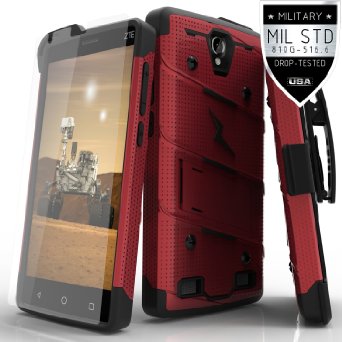 ZTE ZMAX 2 Z955L Z958 Case, Zizo® Bolt Cover [.33m 9H Tempered Glass Screen Protector] Included [Military Grade] Armor Case Kickstand Holster Clip