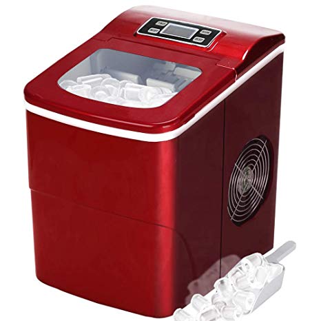 Tavata Portable Automatic Ice Maker Machine with Self-clean Function for Countertop, 9 Ice Cubes ready in 8 Minutes,Makes 26 lbs of Ice per 24 hours,with See-through Lid (Red)