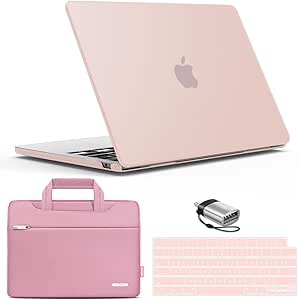 IBENZER Compatible with 2024 2023 2022 MacBook Air 13 inch case M3 A3113 M2 A2681, Hard Shell Case & Sleeve & Keyboard Cover & Type-C Adapter for Mac Air 13.6 with Touch ID, Sakura Pink, KK-SKPK 3