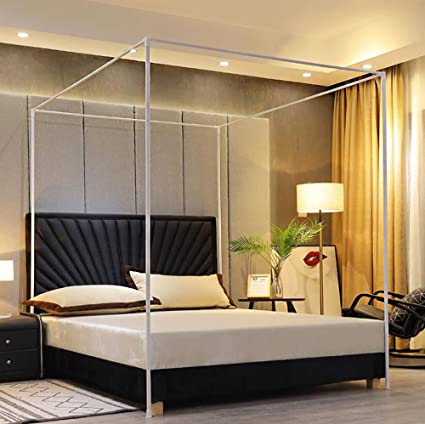 Mengersi Canopy Bed Frame Queen Size,Bed Canopy Frame Post Poles,Canopy Bed Curtains Frame Bracket Fit for Metal Bed Wood Bed Bedroom Decor,White
