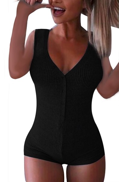 Moxeay V-neck One Piece Bodysuit Bodycon Rompers Overall