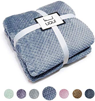 U UQUI Soft Full Size Fleece Bed Summer Blanket 300 GSM Warm Cozy Microfiber Fuzzy Lightweight All Season Blankets for Couch Travel Sofa,Blue 70x78 inches