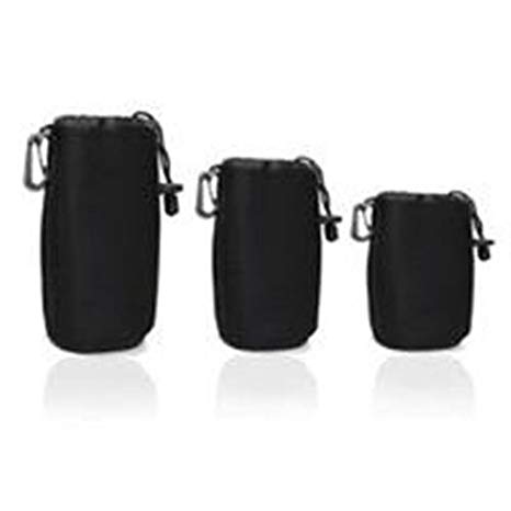 Cosmos ® Black 3 pcs DSLR camera Drawstring Soft Neoprene Lens Pouch Bag Cover for Sony Canon Nikon Pentax Olympus Panasonic   Free Cosmos Cable Tie