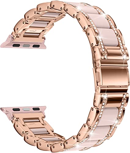 Moolia Metal Strap Band Compatible with Apple Watch Band 38mm 40mm Womens Rhinestones Resin Metal Wristband Bracelet Replacement for iWatch Series 6 5 4 3 2 1 Rose Gold   Pink