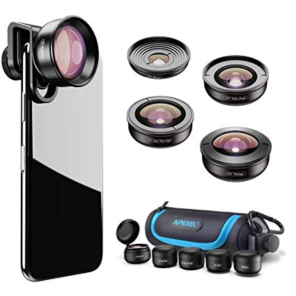 Apexel【Updated Version HD Phone Lens Kit-170°Super (Fisheye) Wide Angle,10X Macro Lens,110° Wide Angle2.0X Zoom Telephoto,195°Fisheye Lens for iPhone XR/XS/XS MAX/X/8 7 6 Plus,Android,Samsung