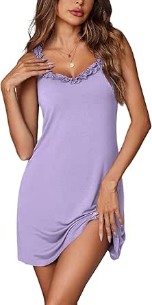 Ekouaer Womens Nightgown Pj Dress for Women Sleeveless U Neck Soft Chemise Sleepwear Cute S-XXL