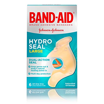 Band-Aid Brand Hydro Seal Large Waterproof Adhesive Bandages for Wound Care and Blisters, 6 ct