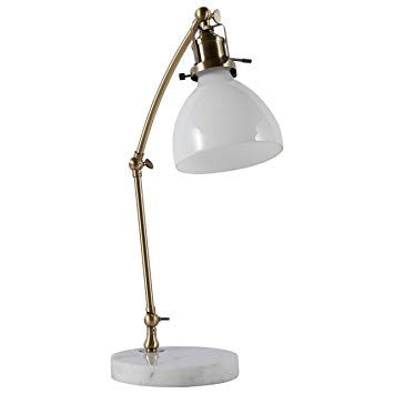 Rivet Lux Bendable Arm Marble and Brass Table Lamp, 22.5" H, with Bulb, Glass Shade