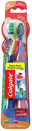 Colgate Kids Extra Soft Toothbrush with Suction Cup, PJ Masks, 2 Count (Colours Vary)