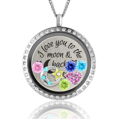 I Love You to the Moon and Back Floating Charms Memory Locket Pendant Necklace for Womens Jewelry