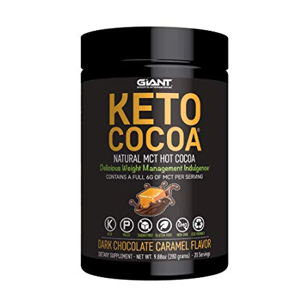 Giant Sports Keto Cocoa - Sugar Free Hot Chocolate with MCTs - Low Carb Hot Cocoa Mix for Ketogenic and Paleo Diet, Gluten Free, 20 Servings Dark Chocolate Caramel Flavor